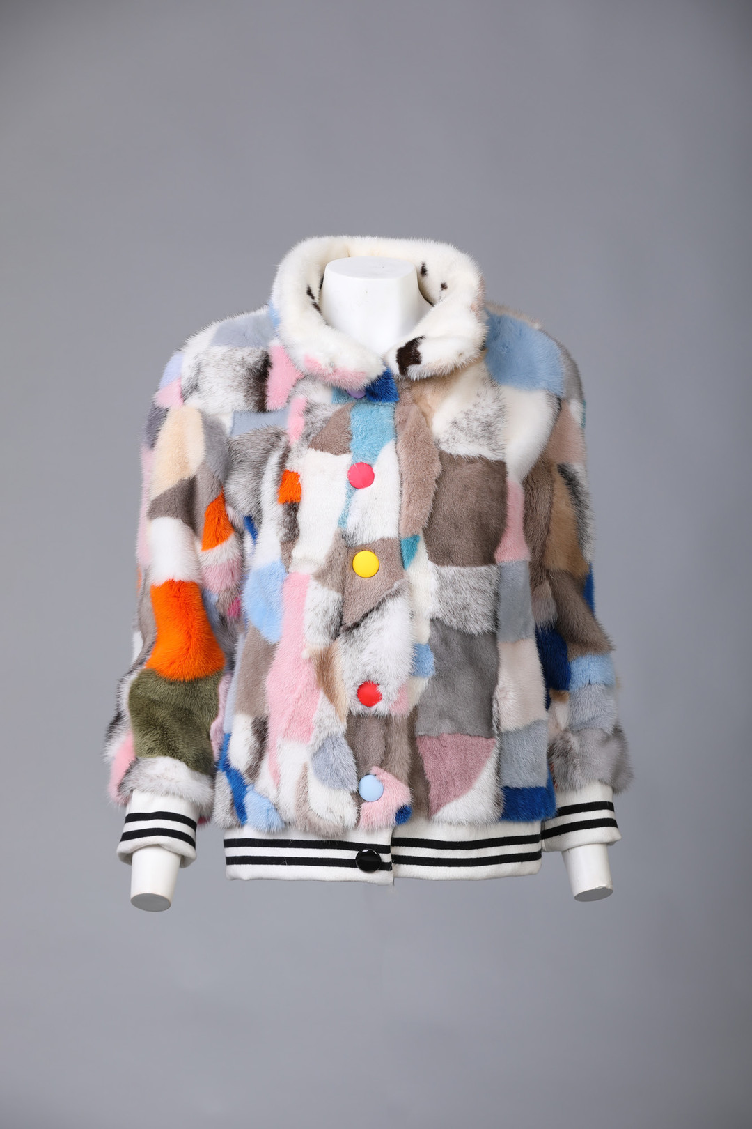  Multicolor Mink  Fur Bomber Jacket Errika Sizes S/M