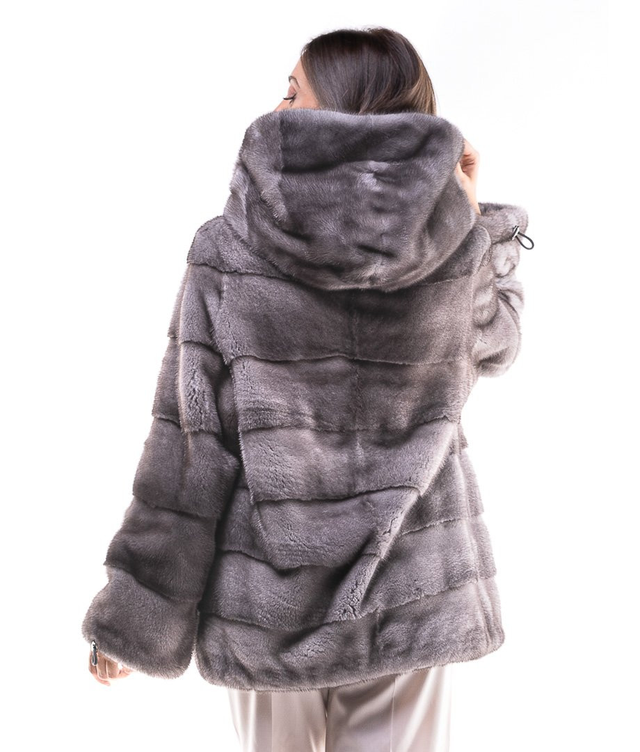 Sapphire Hooded Mink Fur Jacket xs-s-m