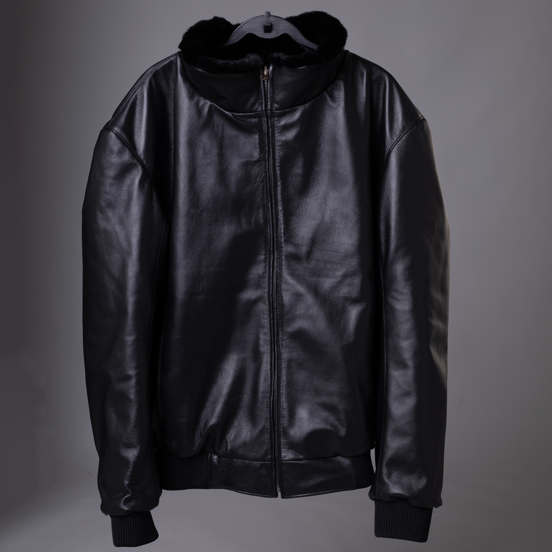 Black Rex Rabbit Fur Bomber Jacket Reversible