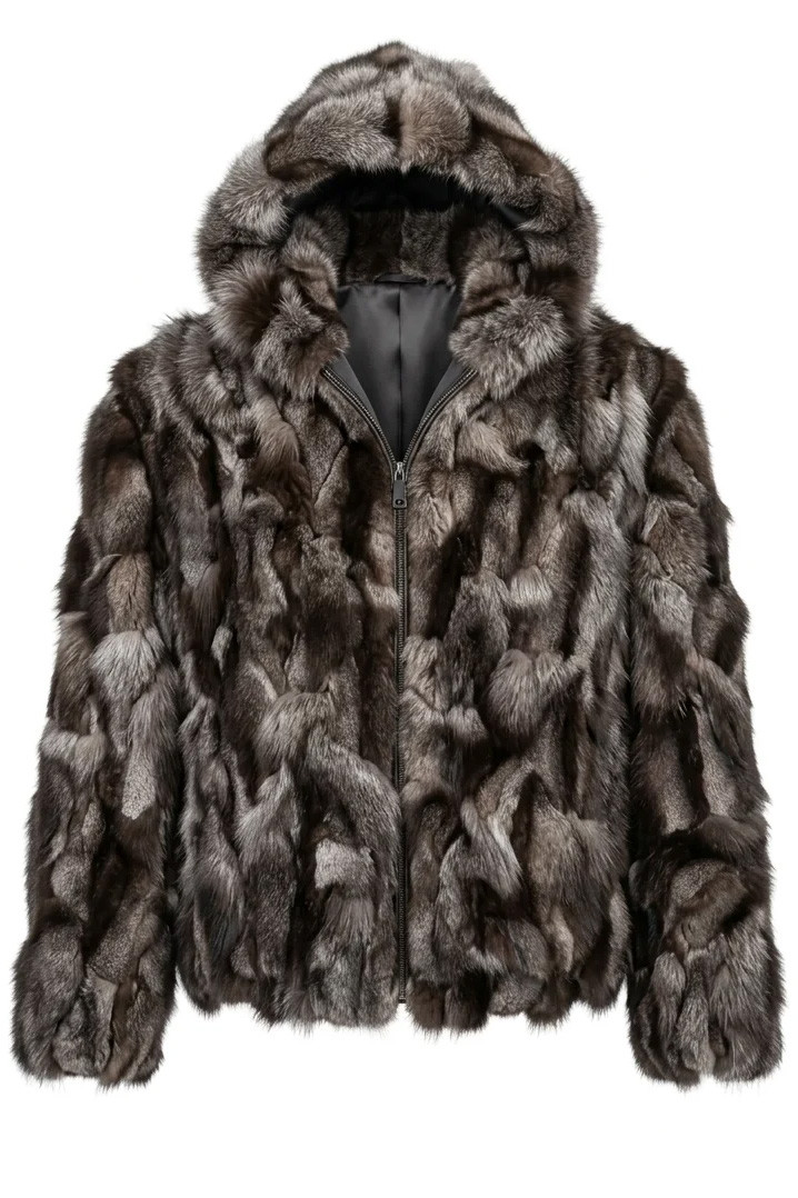  Hooded Silver Fox Fur Jacket