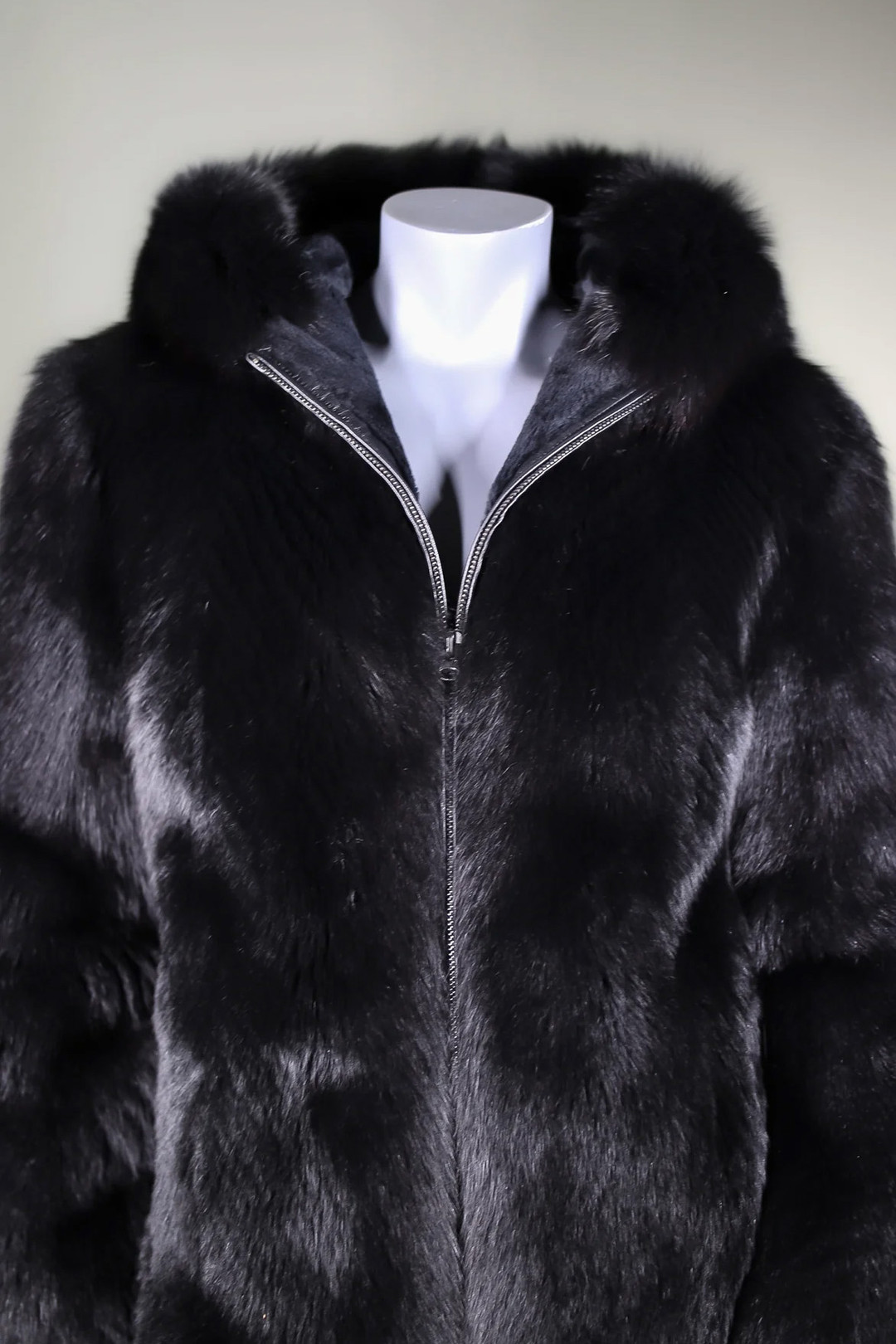  Black Fox Fur Hooded Fur Coat