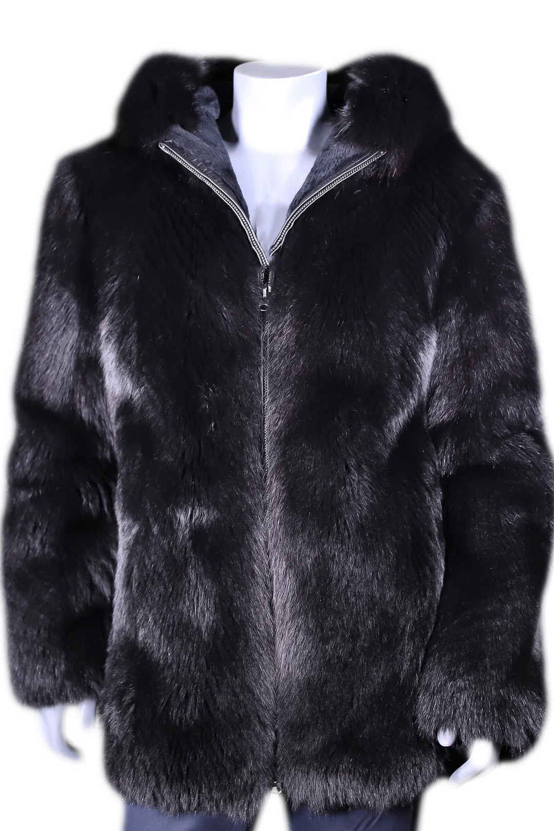  Black Fox Fur Hooded Fur Coat
