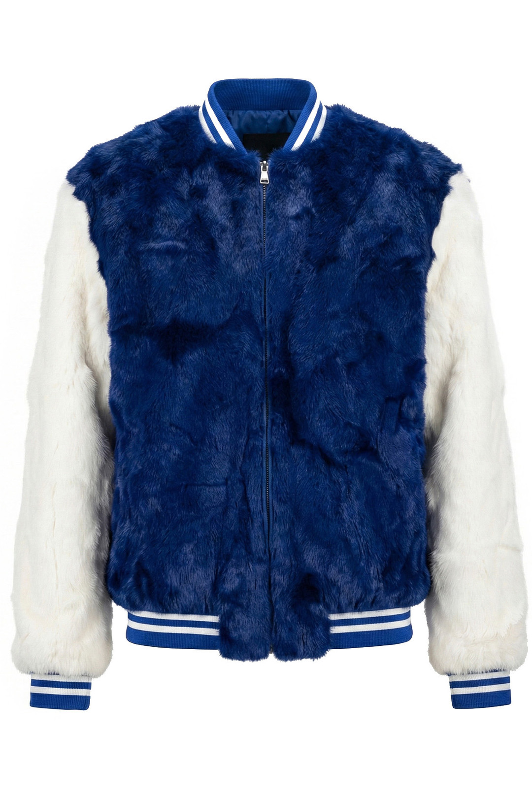  Blue Rabbit Fur Baseball Jacket  