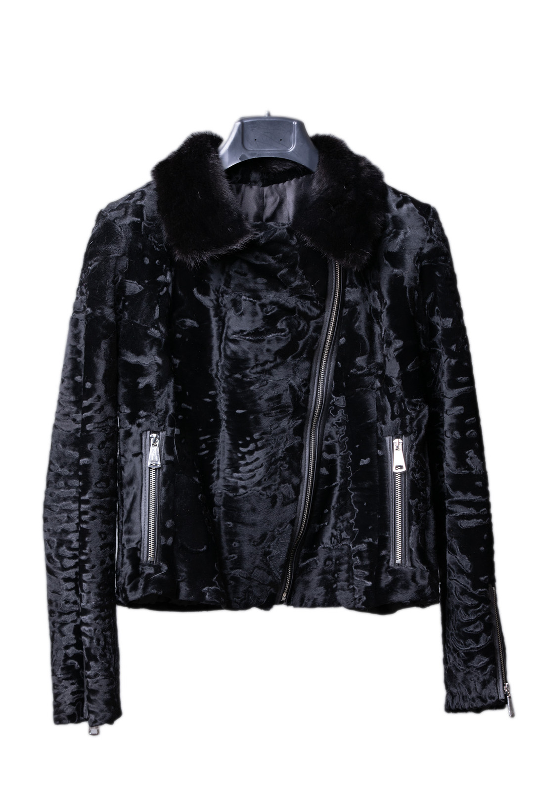 Black Unisex Persian Mink Fur Biker  Jacket 