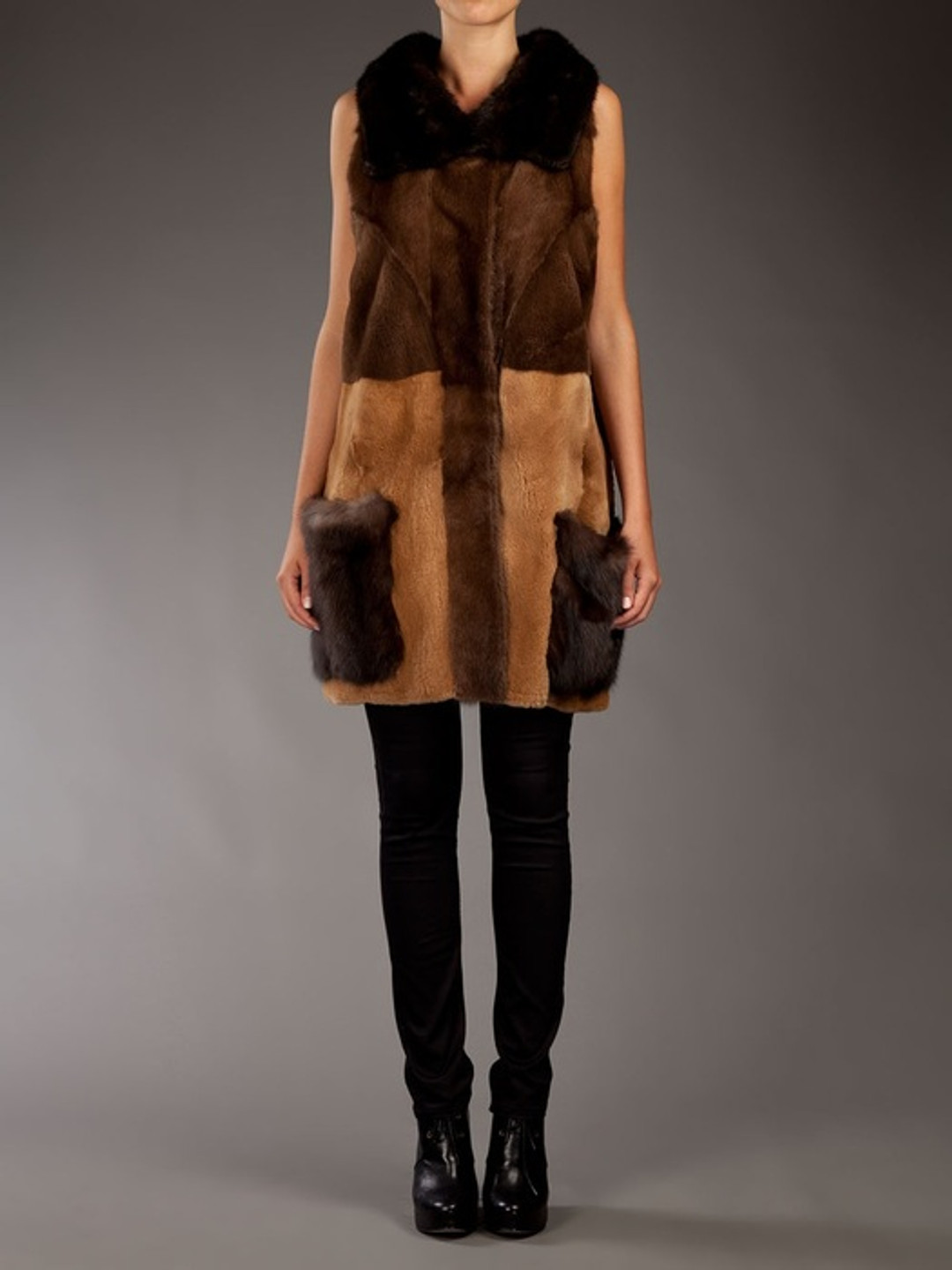 Multicolor Mink & Ashtrakhan Fur Vest full body view