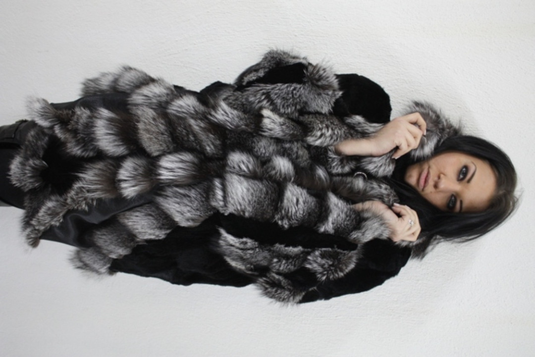 Fur Cape Black Rex Rabbit & Silver Fox Trim