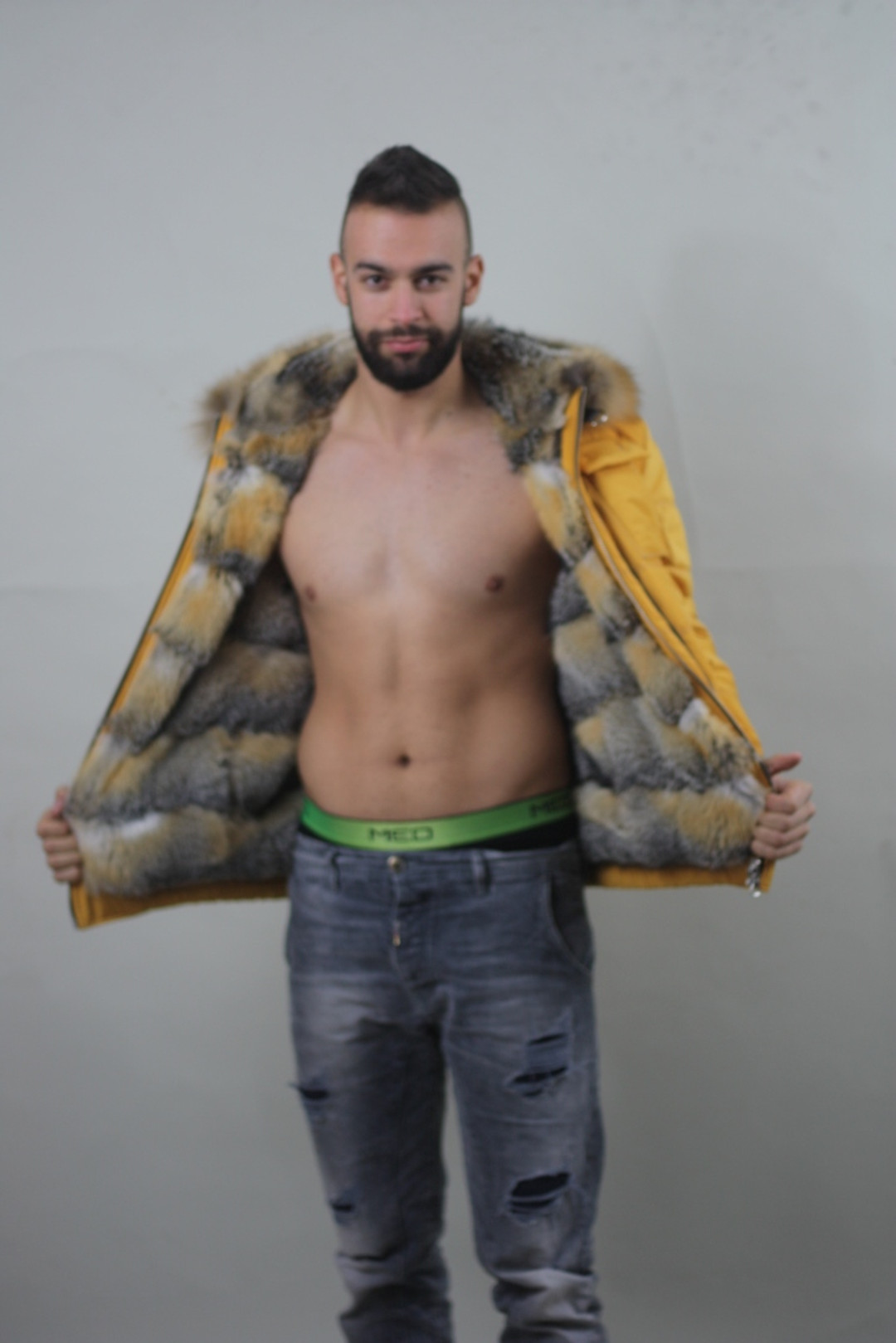 Yellow Reversible Fox Fur Lined Hooded Parka