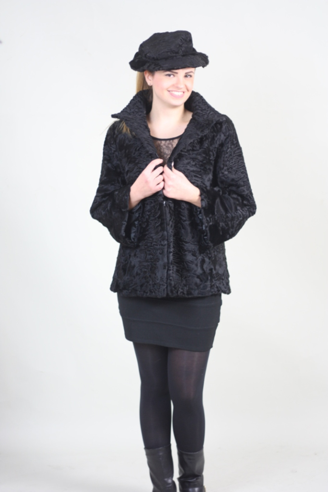 Black Swakara Lamb Fur Coat