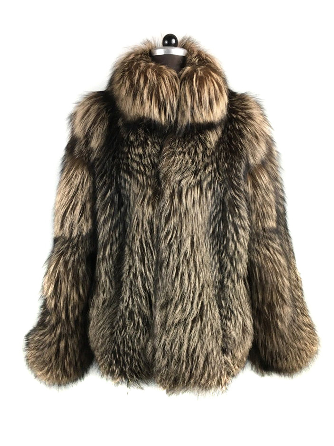 mens brown fox fur bobmber jacket  skin to skin  stand up collar