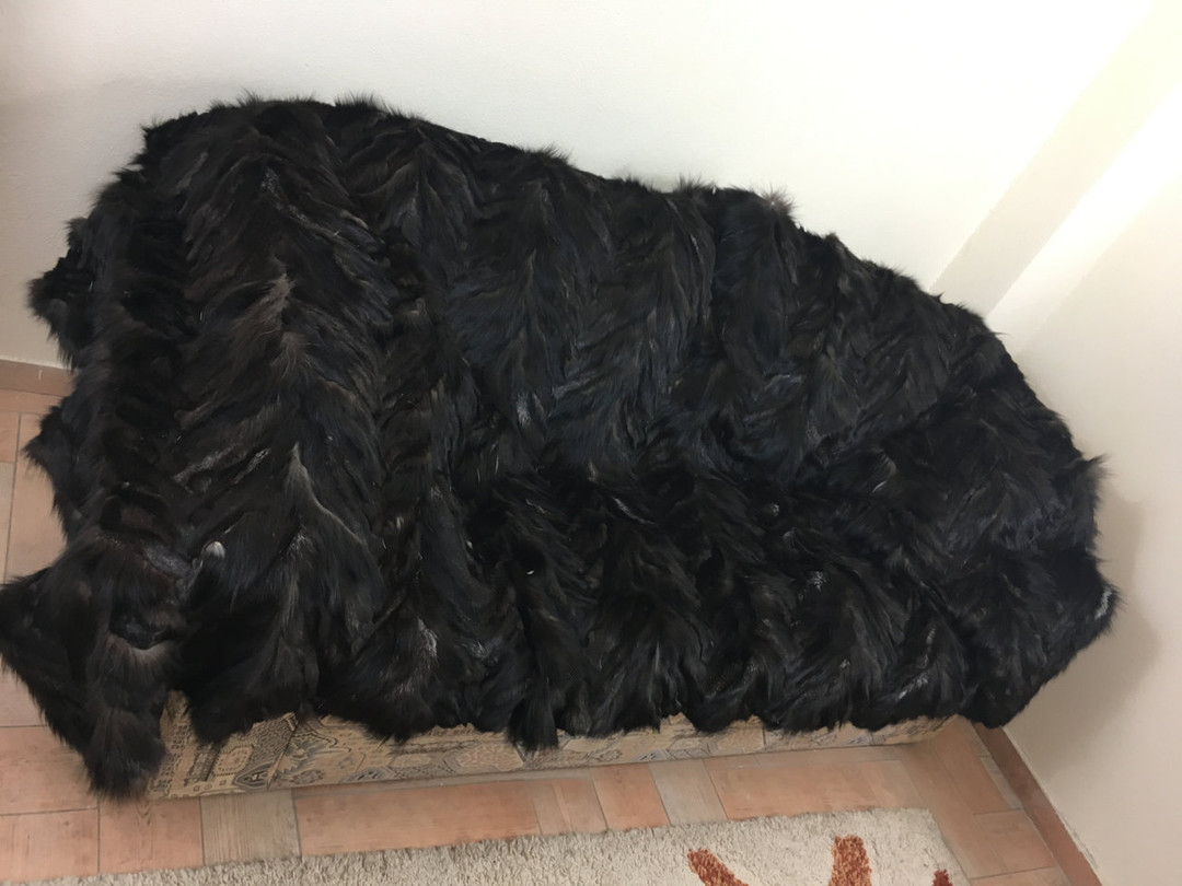 Black Silver Fox Fur Blanket & Throw Sectional