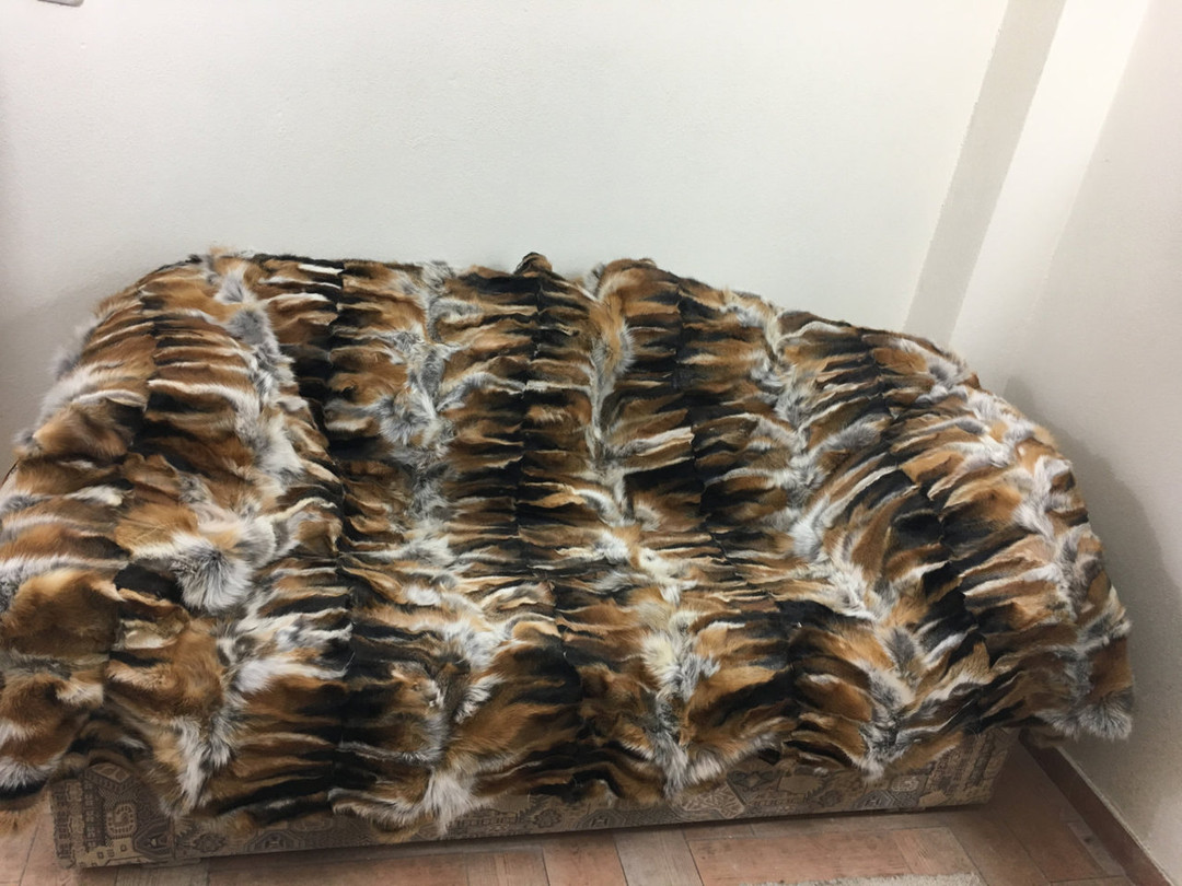 Dark Red Fox Fur Blanket or Throw Sectional