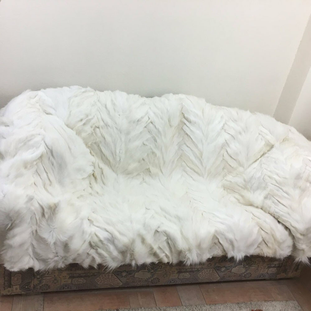 White Fox Fur Blanket  & Throw Sectional Paws