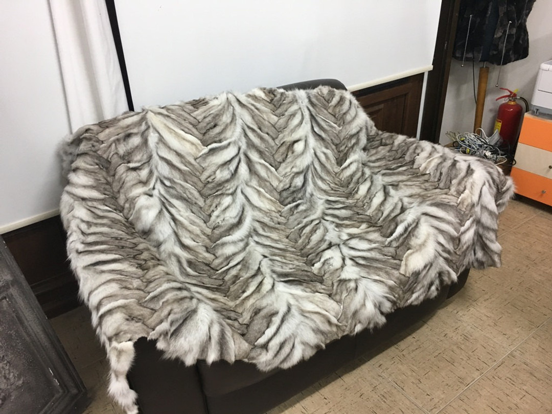 Black and White Fox Fur Blanket Chevron Pattern