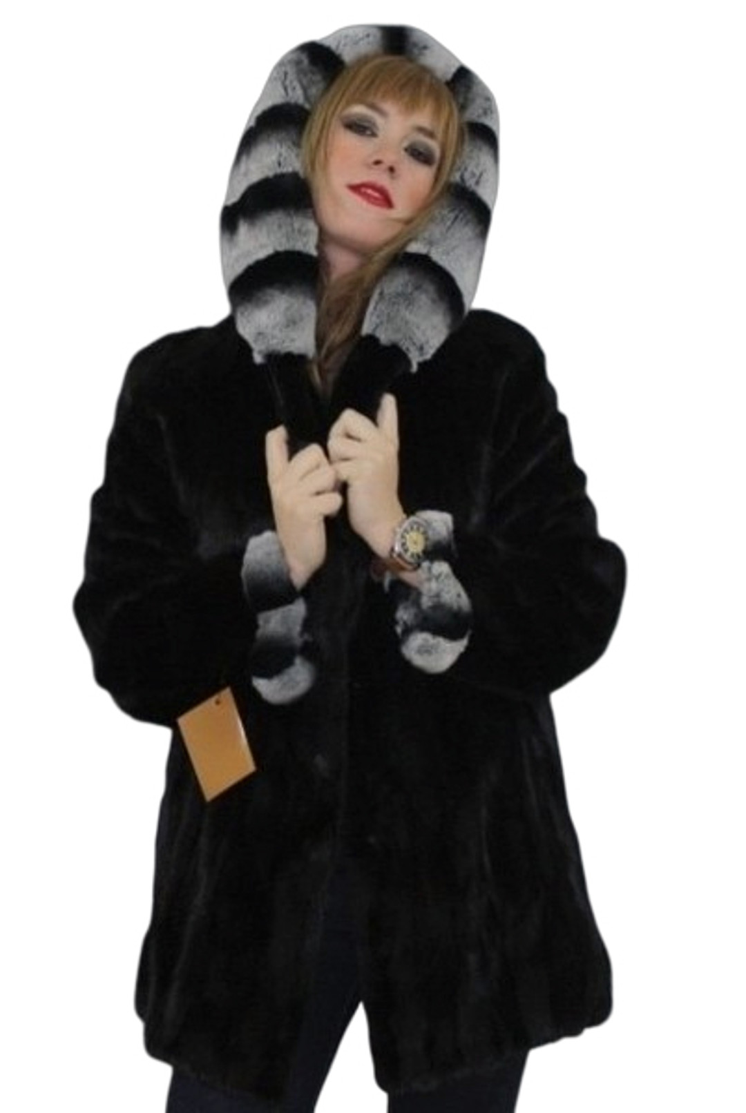 Blackglama Mink Jacket  with Rex  Chinchilla  Hood and cuffs