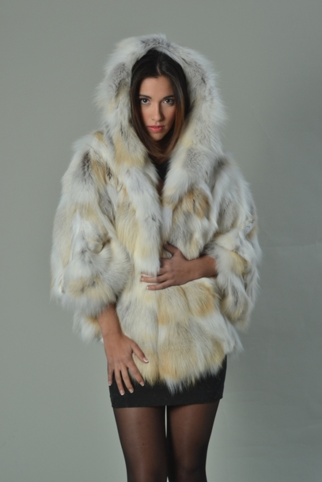 Golden island Fox Fur Cape Hooded