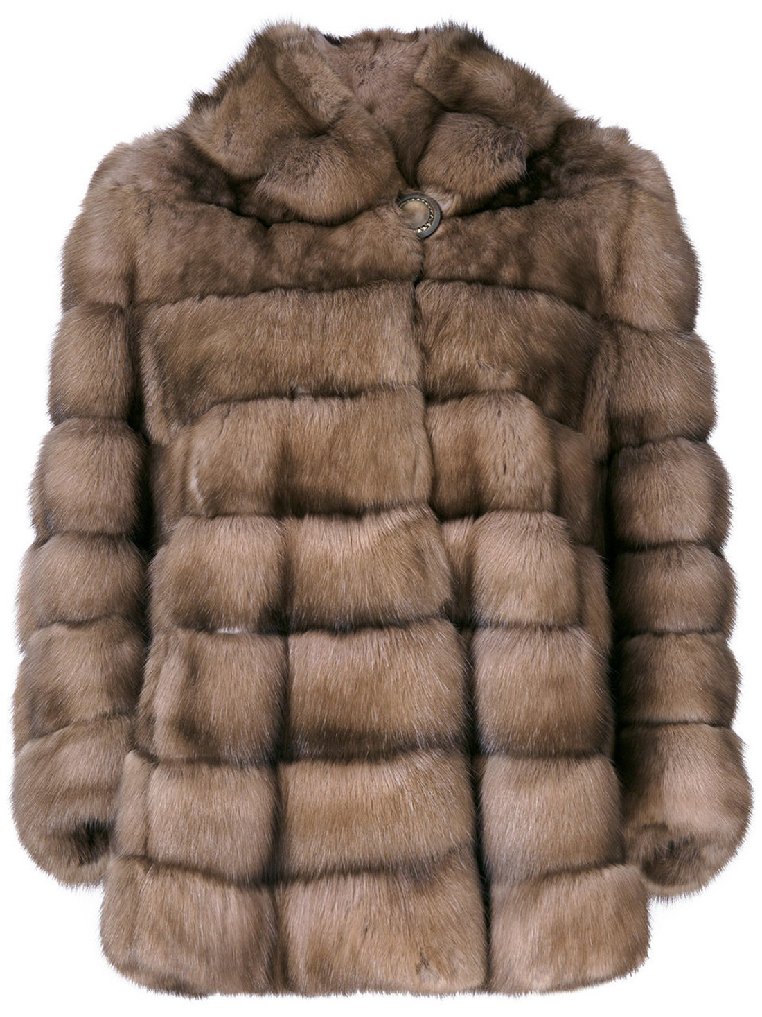 golden russian sable fur coat with hood front view on ghost mannequin