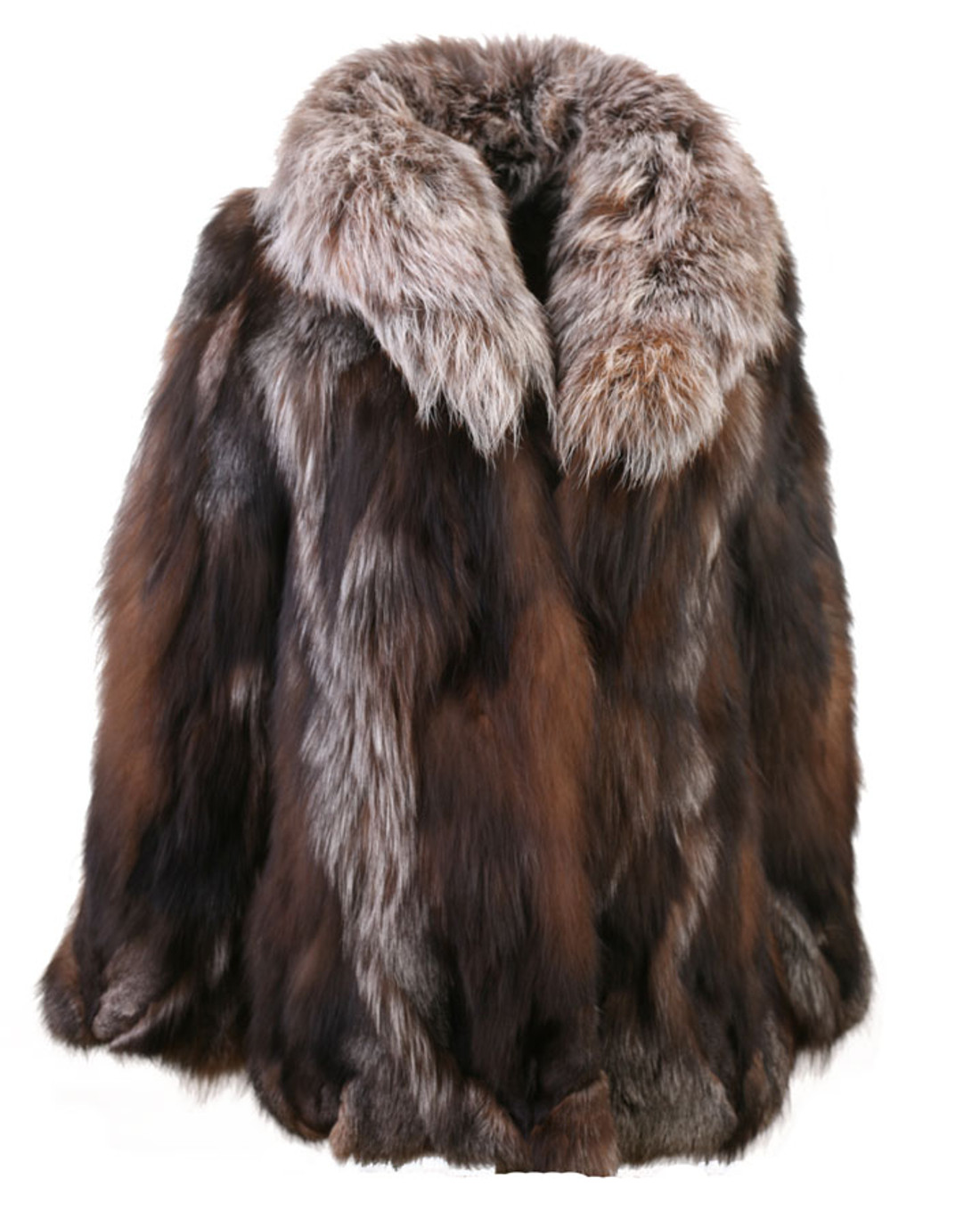 crystal fox fur coat with shawl fox collar waist length