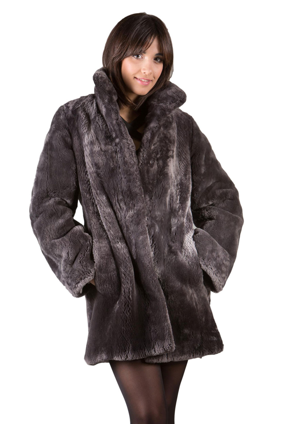 Gray Sheared Beaver Fur Coat