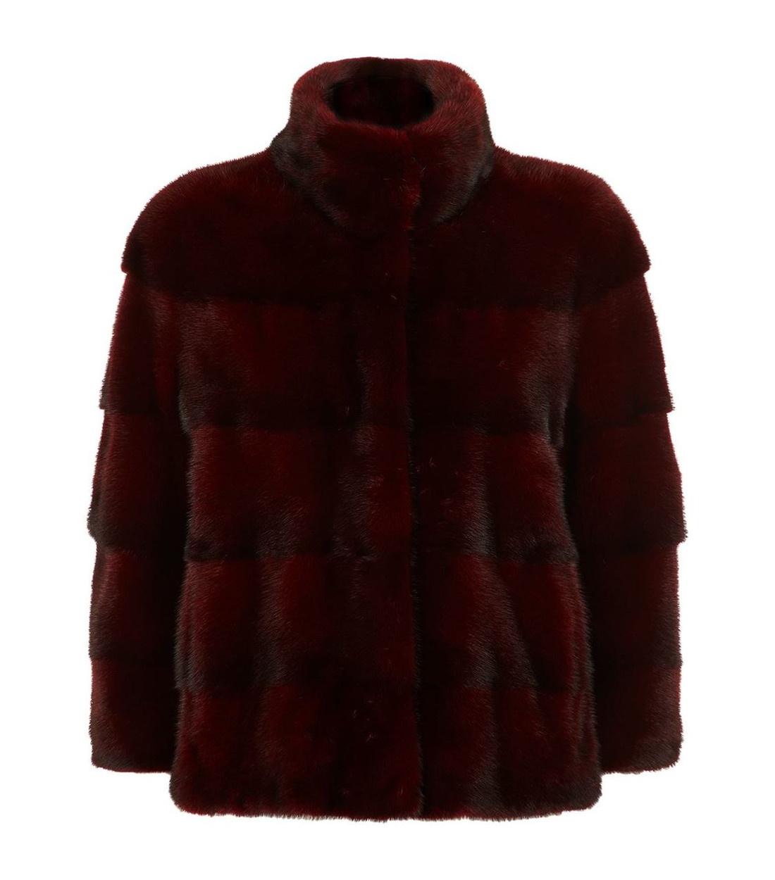Burgundy Mink fur coat stand up collar