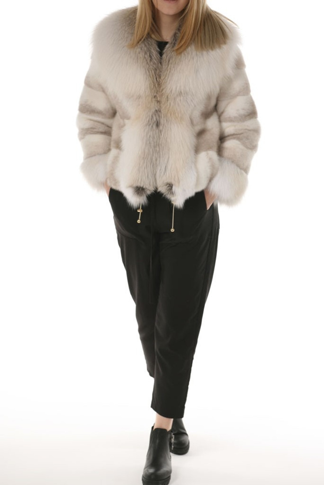 Pearl Mink Fur Jacket with Golden Fox Collar