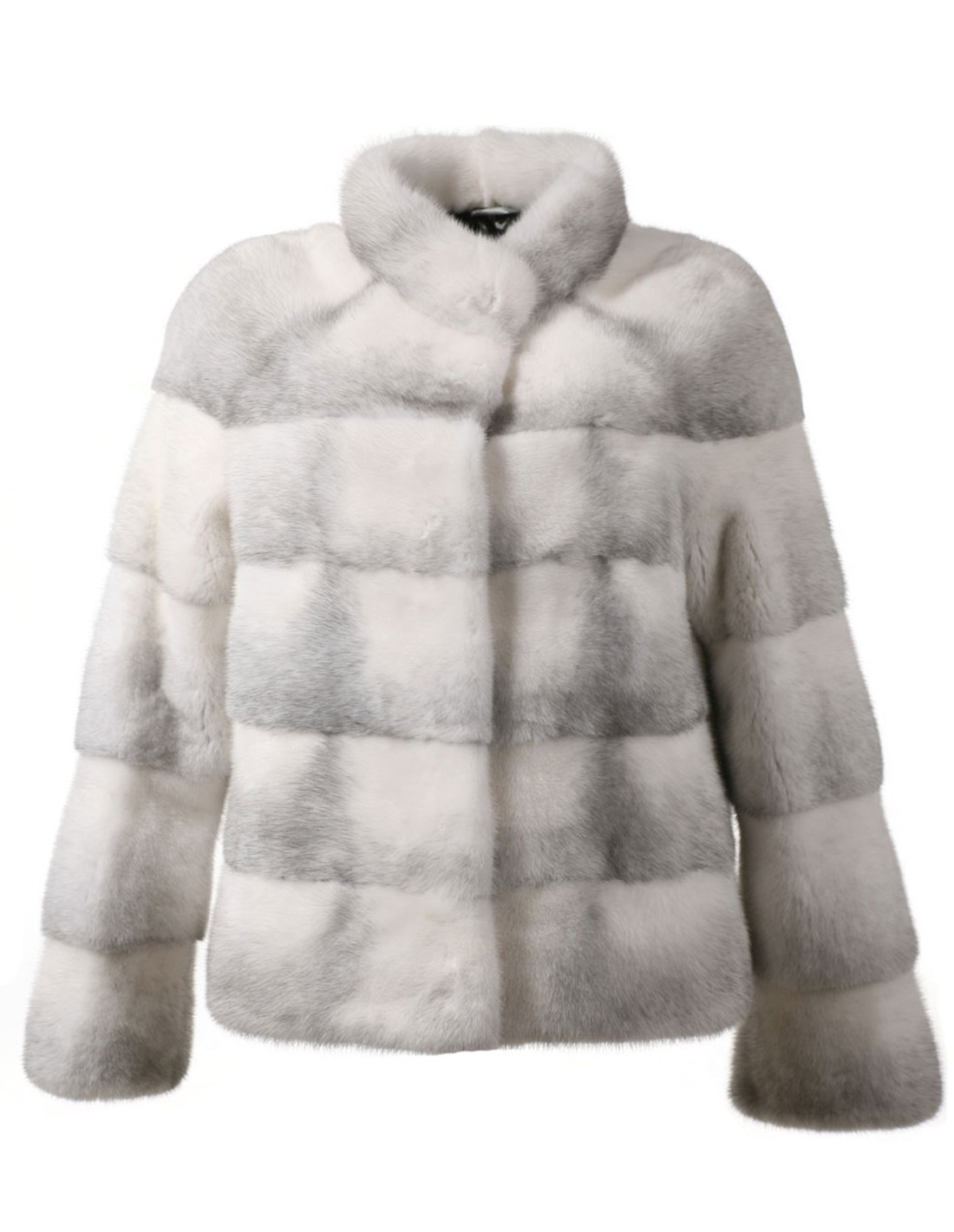 silverblue cross mink fur jacket stand up collar boxy cut
