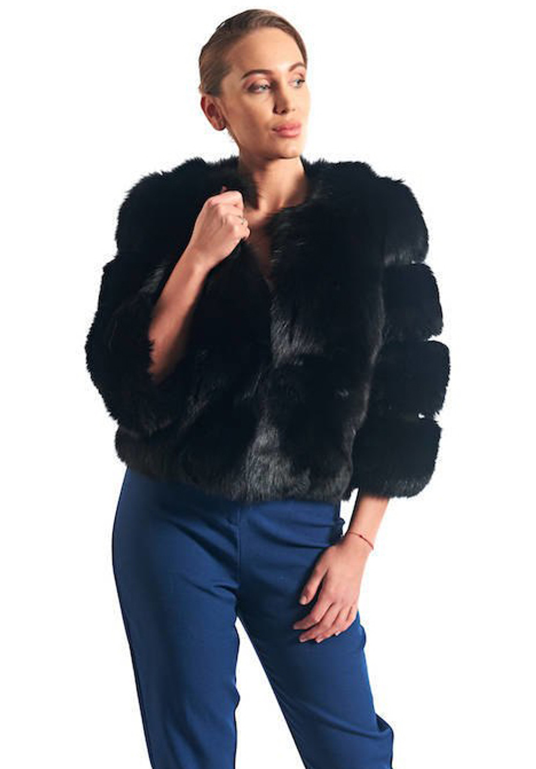 short black fox fur jacket with cropped sleeves