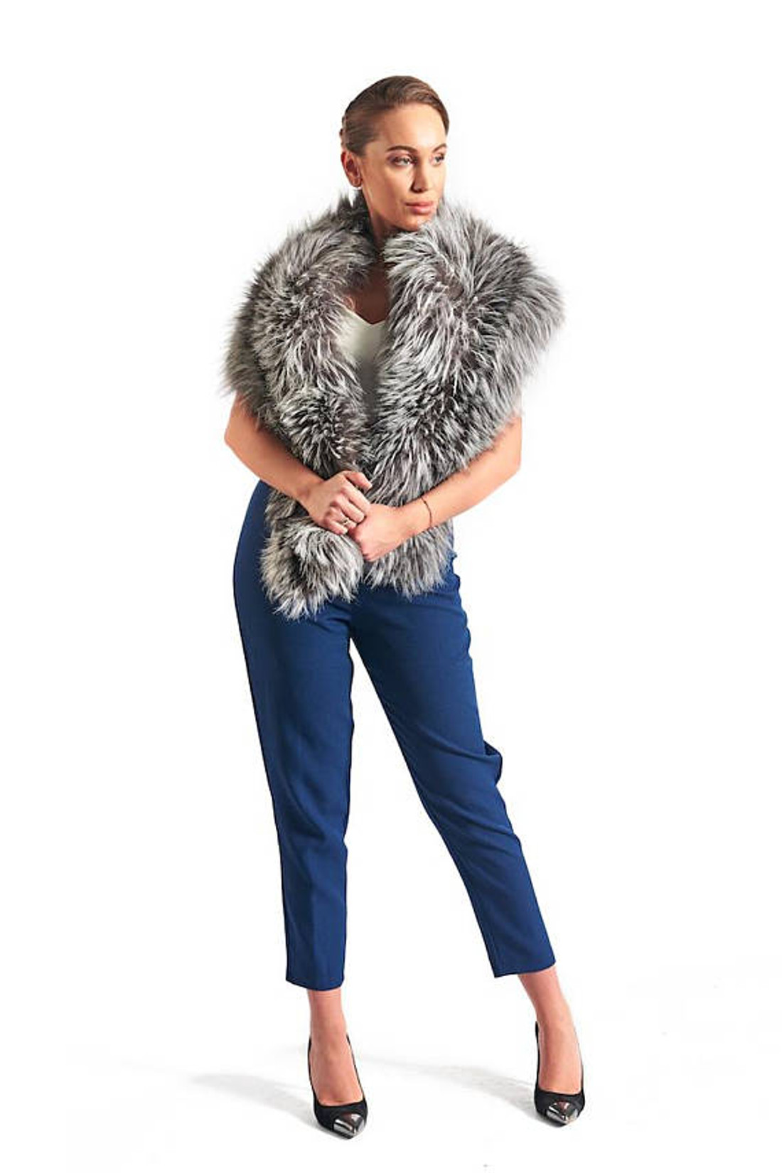 Long Silver Fox Fur Collar