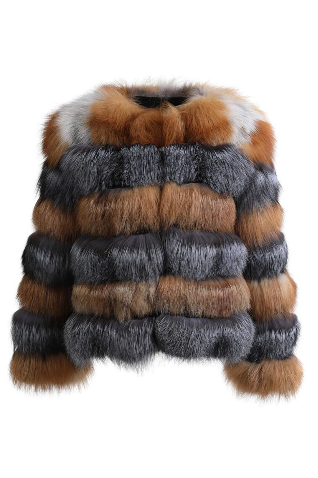 multicolor fox fur  coat with low cut collar  made of red and silver fox multicolor fox fur  coat with low cut collar  made of red and silver fox