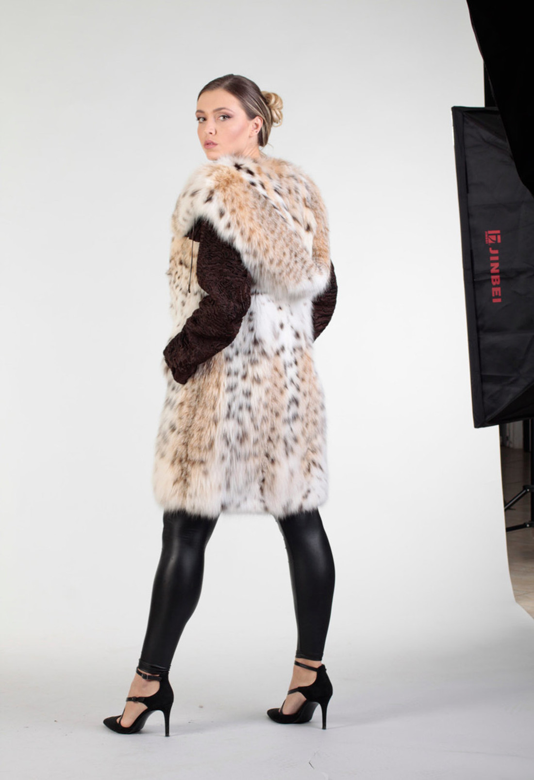 hooded lynx fur coat with drawstrings on hood hooded lynx fur coat with drawstrings on hood