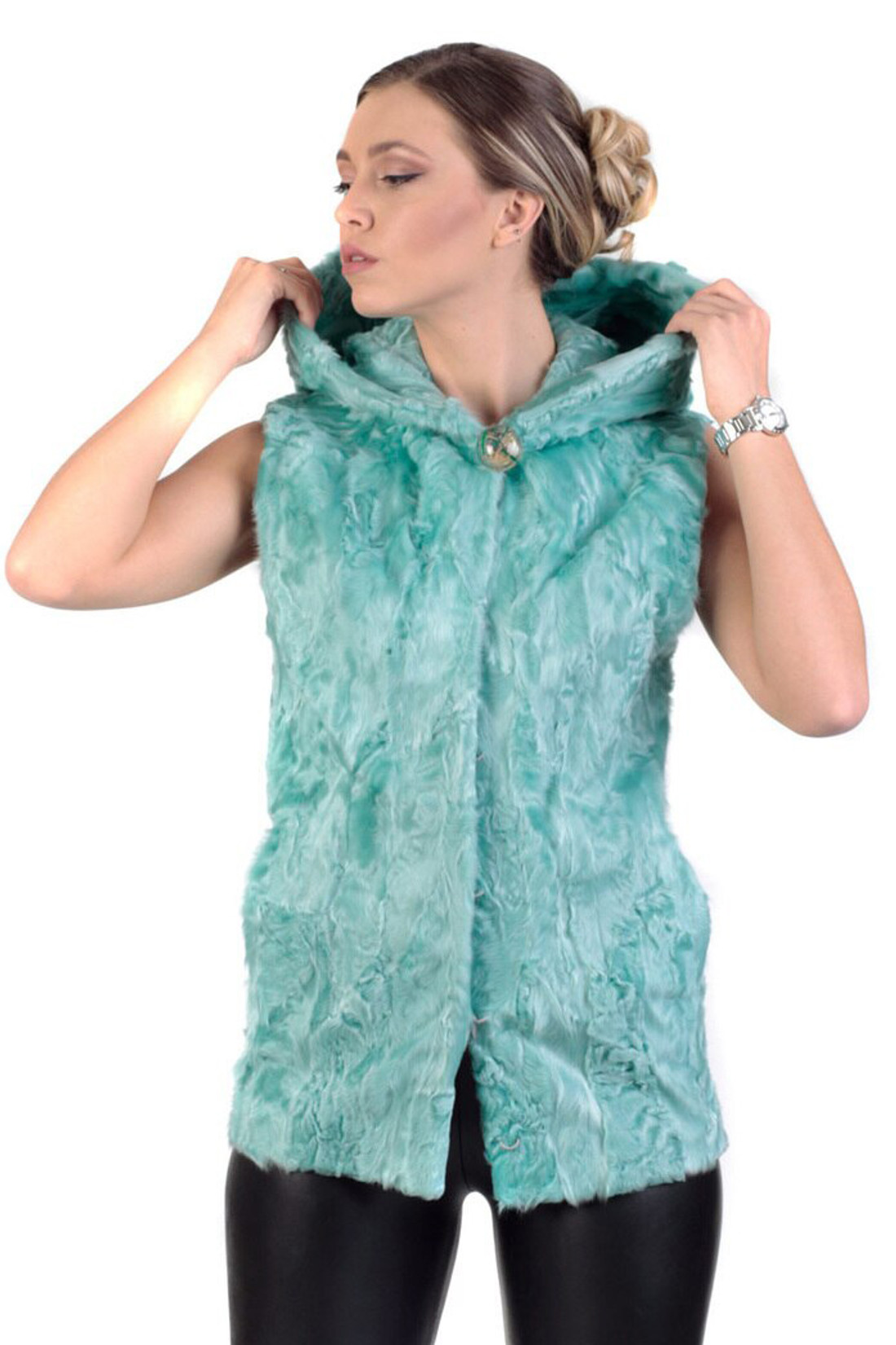 Ciel Swakara Lamb Fur Vest Hooded
