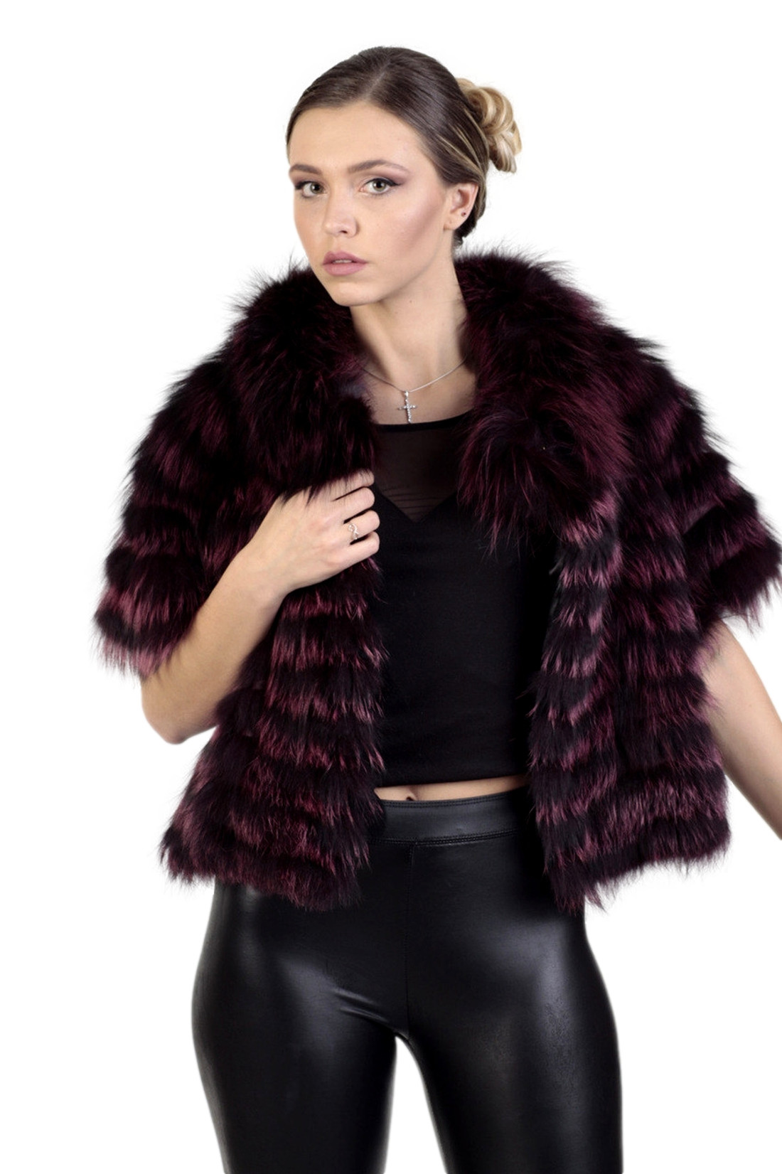 Purple Raccoon  Fur Jacket Cropped Purple Raccoon  Fur Jacket Cropped