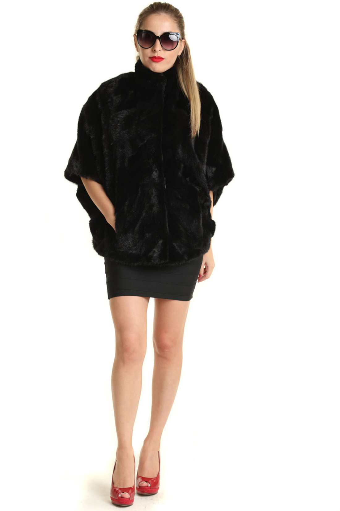 black mink fur cape on model