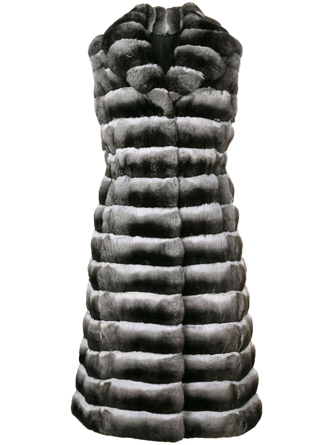 long chinchilla fur vest with fit in waist and v-neck collar