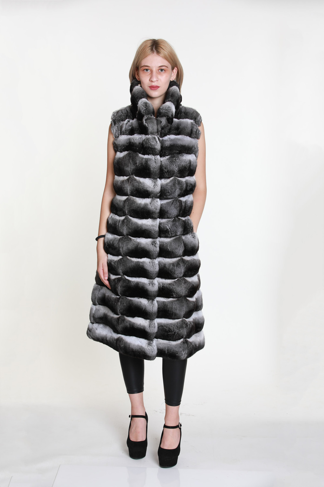 Long Chinchilla Fur Vest Fit In Waist