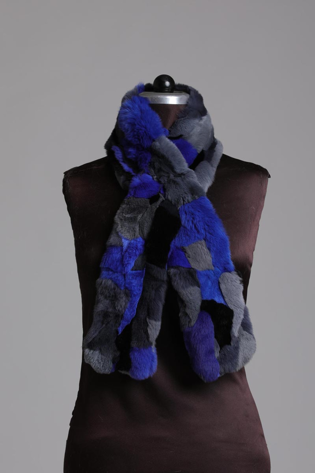 Blue Gray Black  Rex Fur Scarf