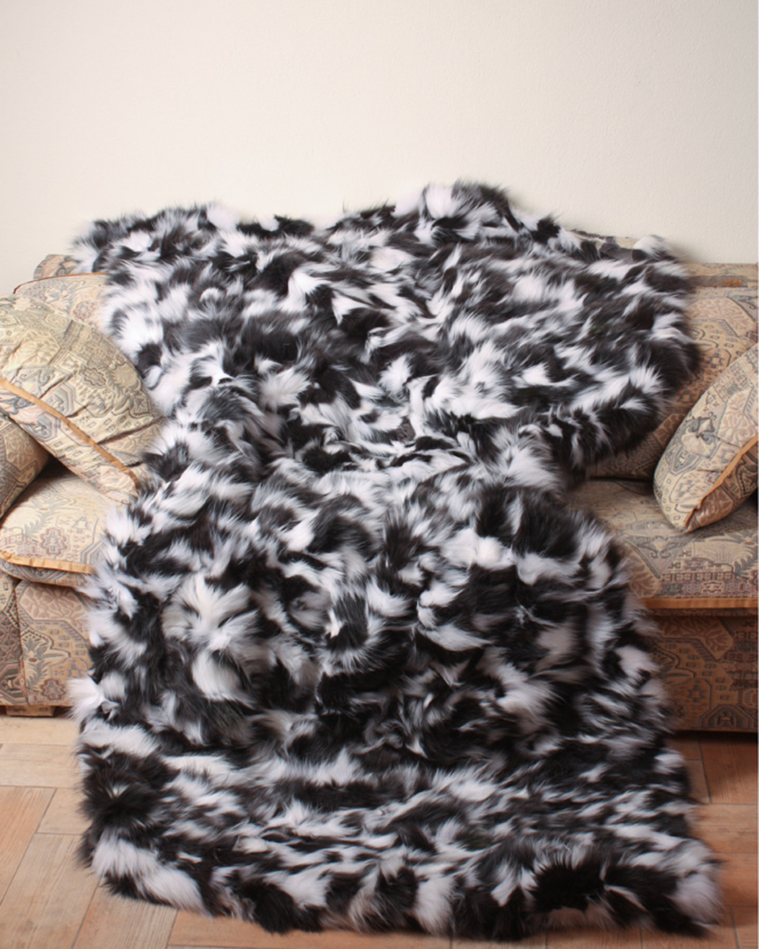 black and white sectional fur blanket