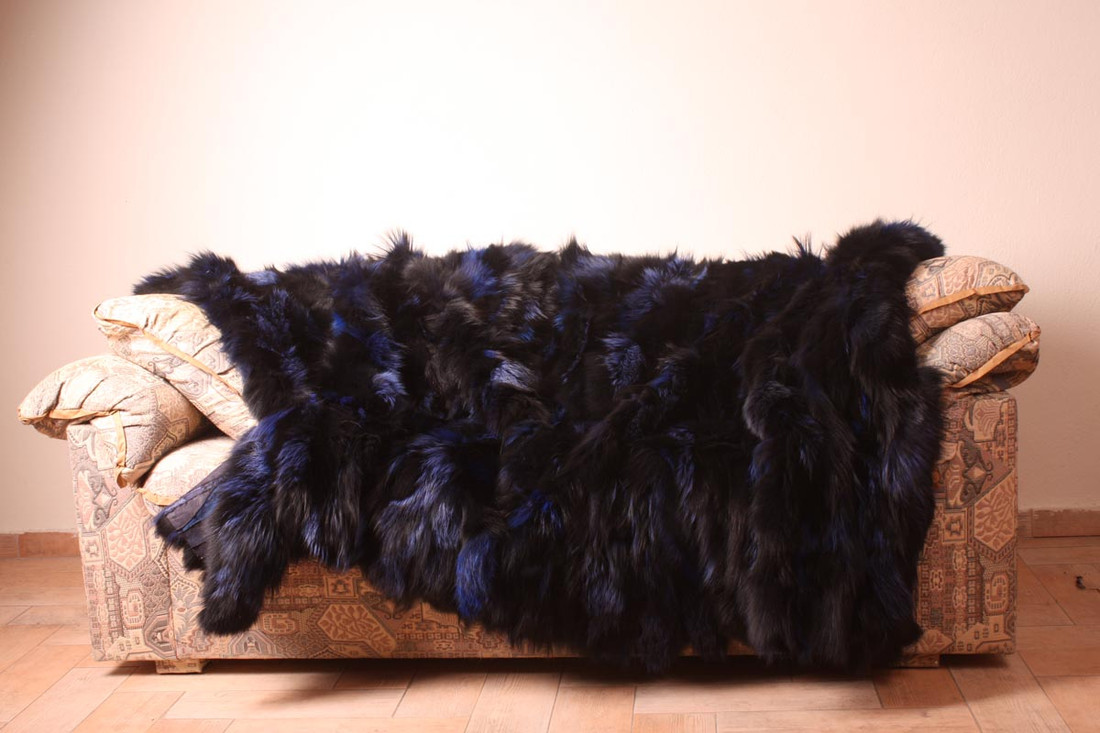Blue Black Sectional Fox Fur Blanket