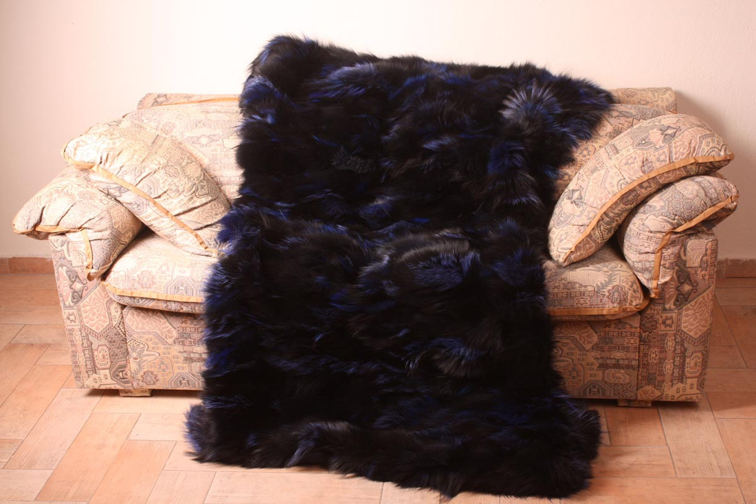 Blue Black Sectional Fox Fur Blanket