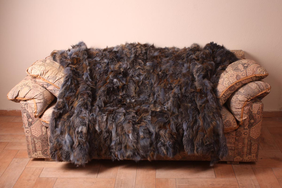 Blue Brown Fox Fur Blanket