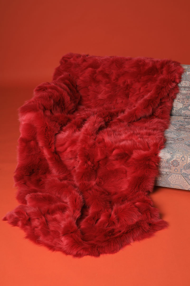 Bright Red Fox Fur Blanket Throw