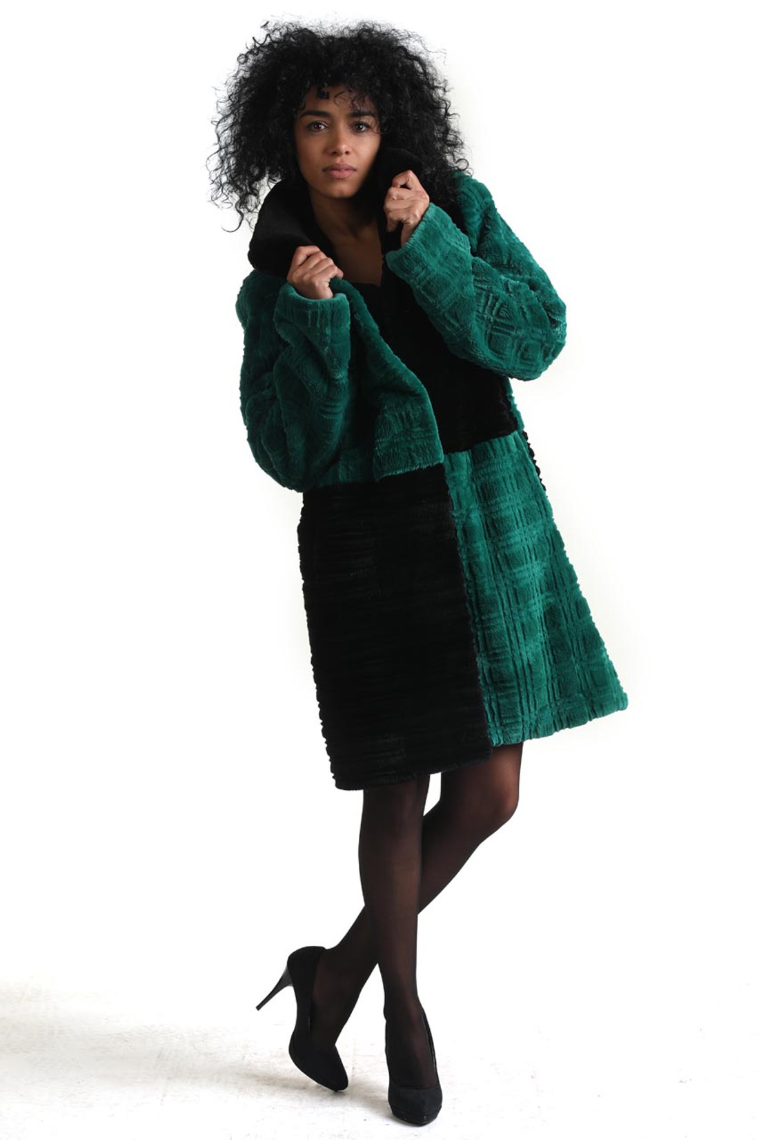 Green Black Sheared Beaver Fur Coat Green Black Sheared Beaver Fur Coat
