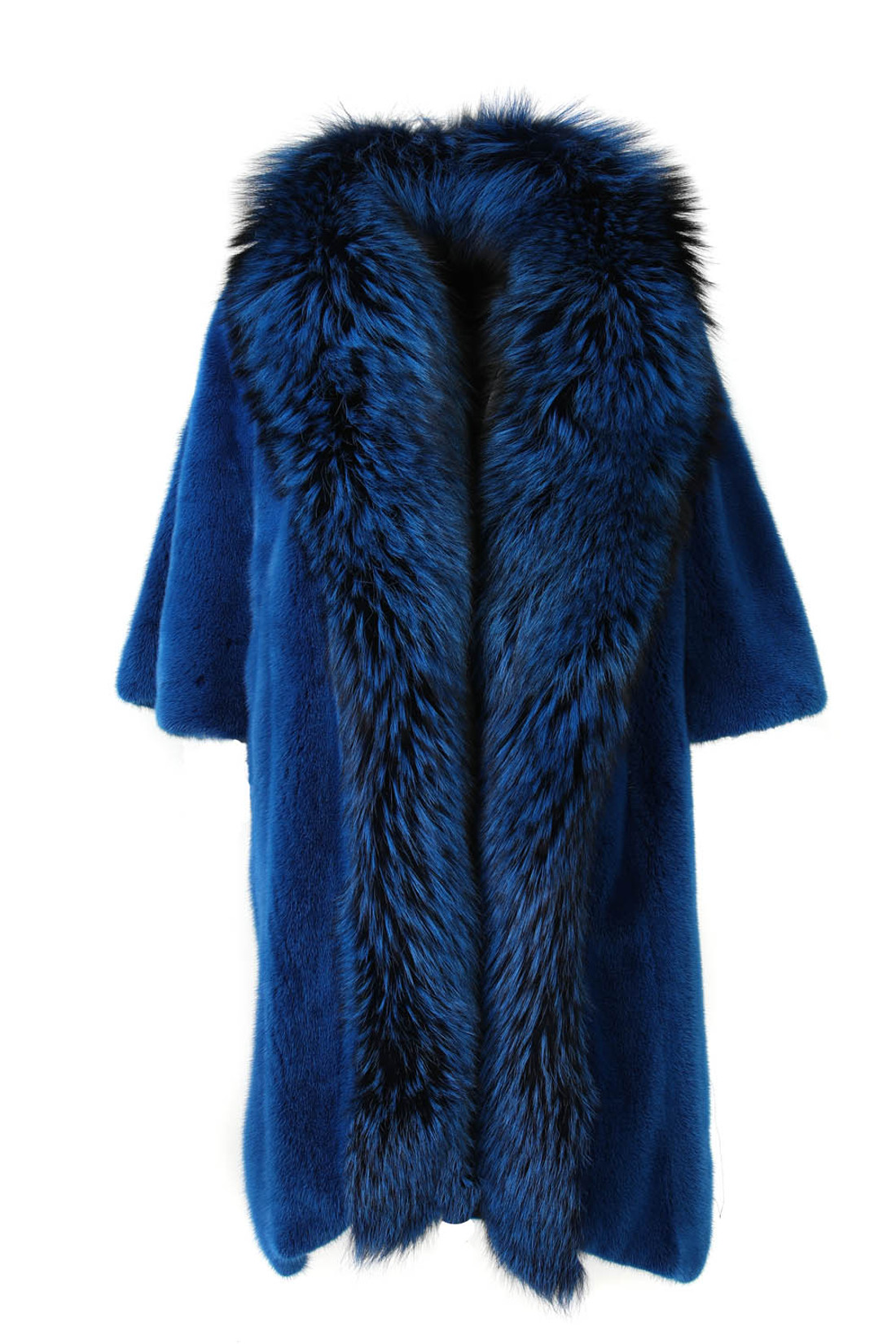Blue Asymetrical Cut Mink Coat