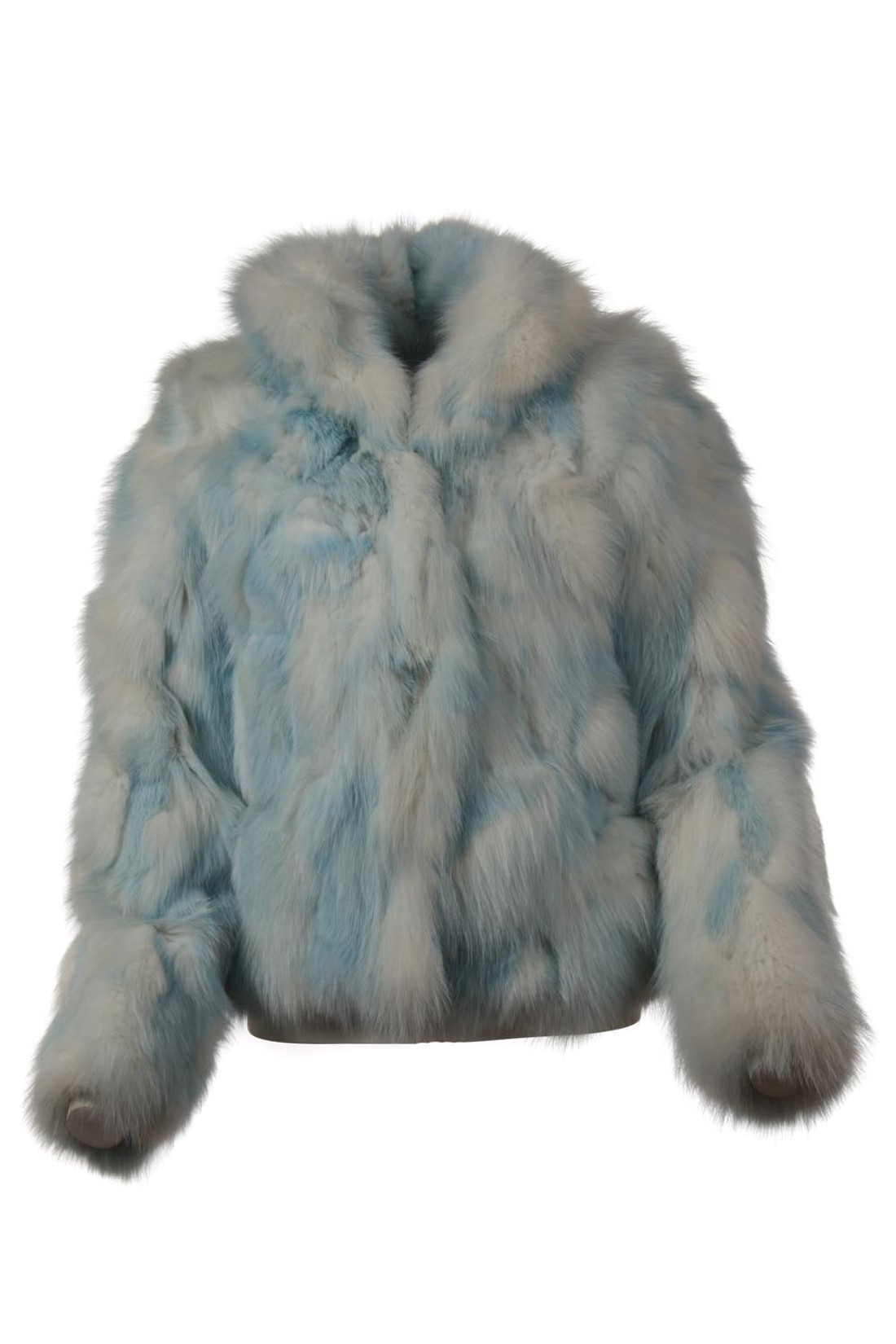 white blue fox fur jacket zipper closure