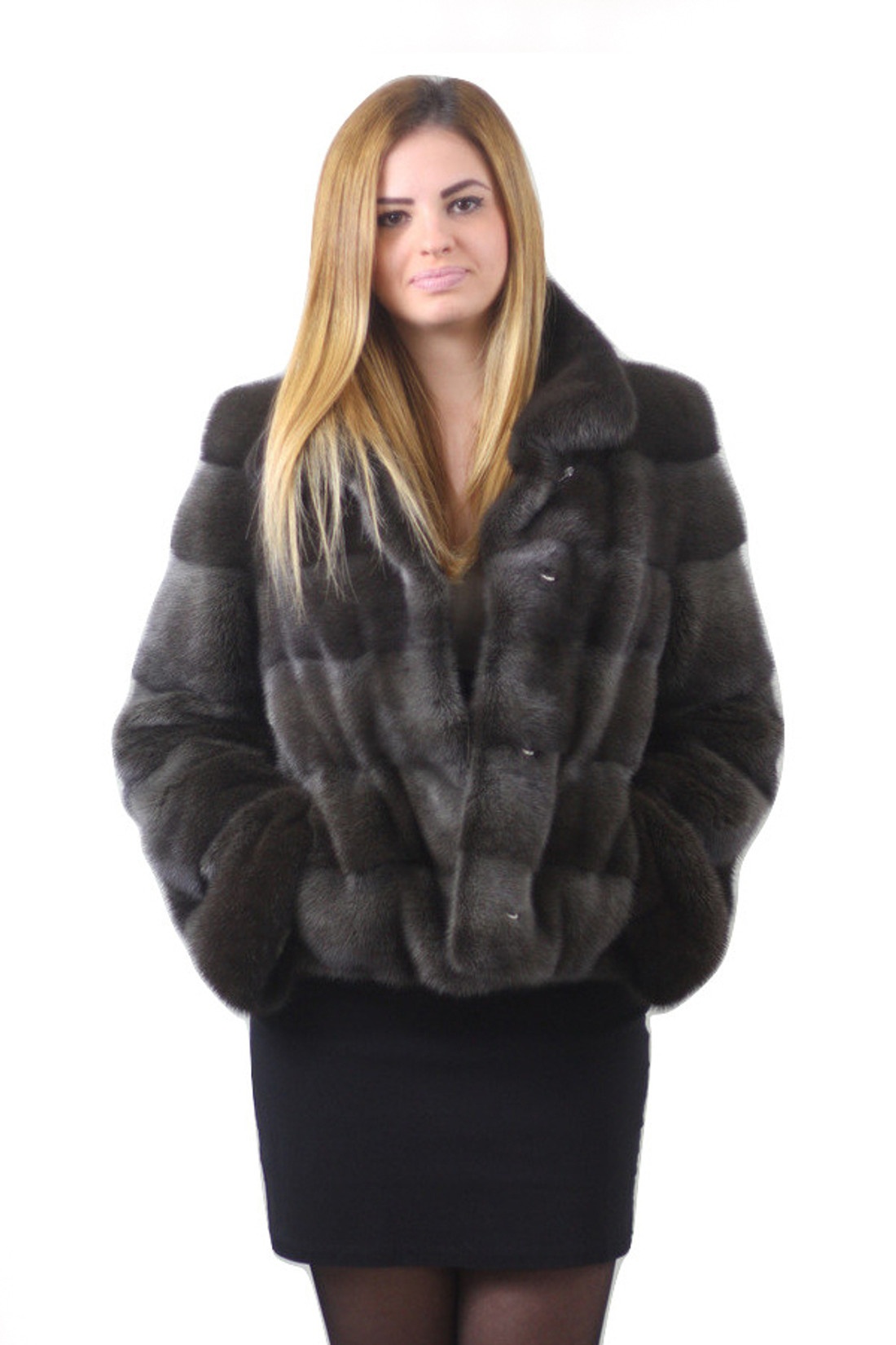 gray mink fur jacket notched collar saga fur