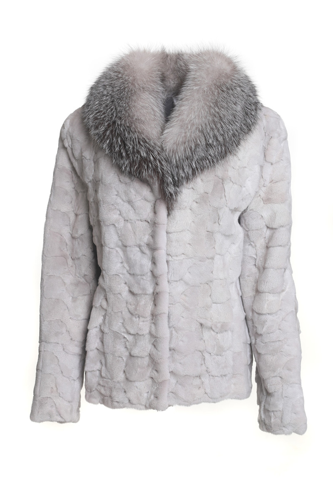 white sectional mink fur coat fit in waist shawl collar silver