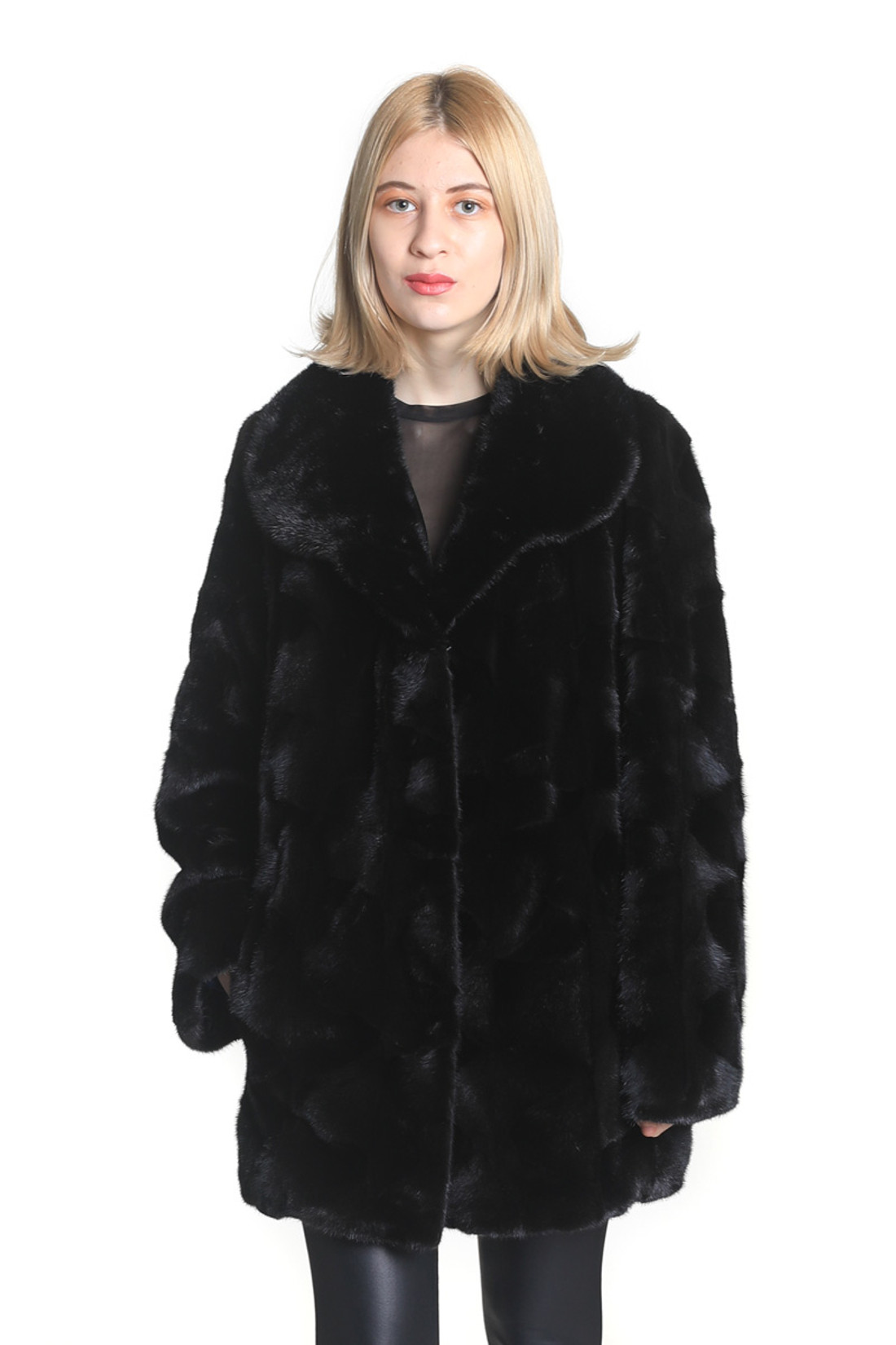 black mink fur coat sectional straight classic cut