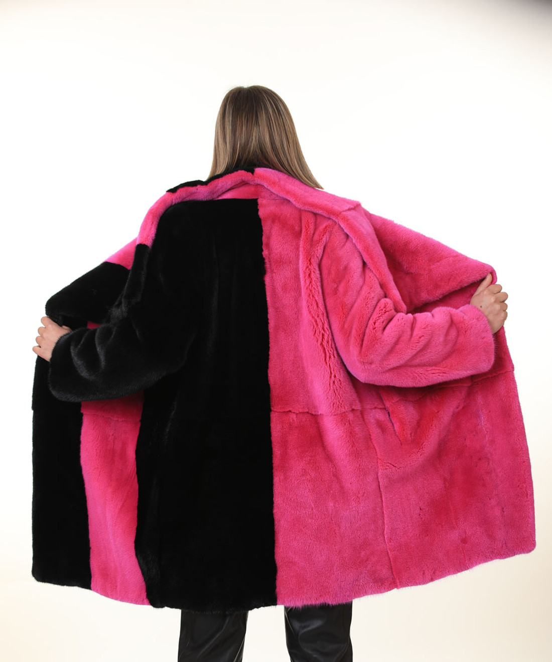 Pink Black Mink Fur Coat