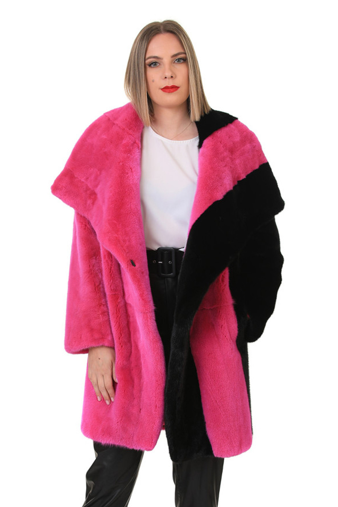 Pink Black Mink Fur Coat