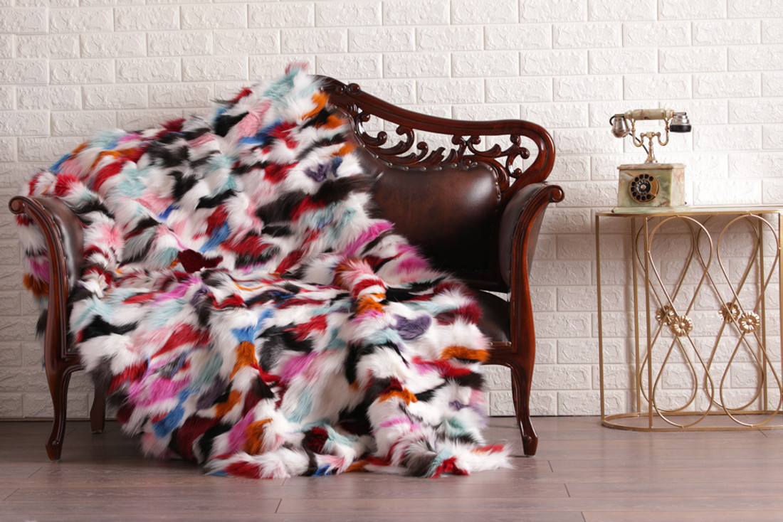 Multicolor  Fox  Fur Fur Blanket Throw Cover Multicolor  Fox  Fur Fur Blanket Throw Cover