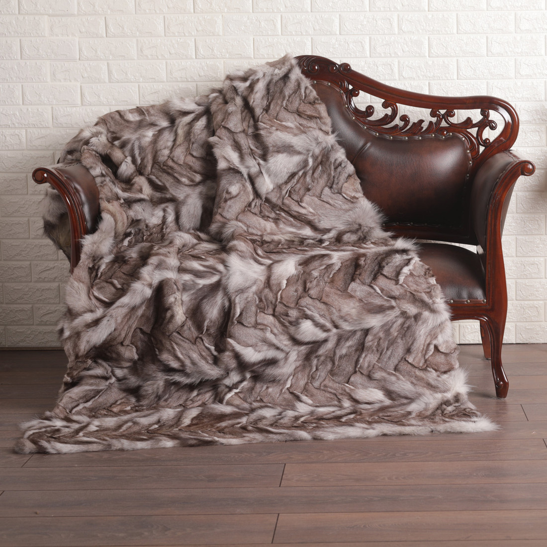 Blue Chevron Fox  Fur Fur Blanket Throw Cover